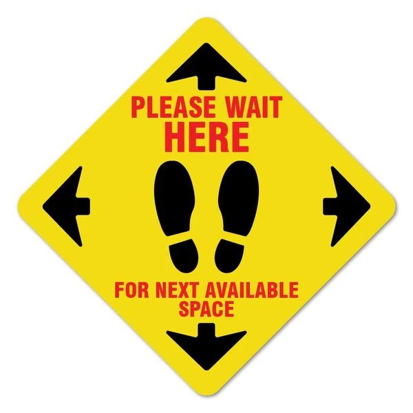 Please Wait Here Yellow Non-Slip Floor Graphic, 7in Vinyl, 6PK, 7 in L, 7 in H, FD-2-X-7-6PK-99999, Signmission, Mfr#: FD-2-X-7-6PK-99999